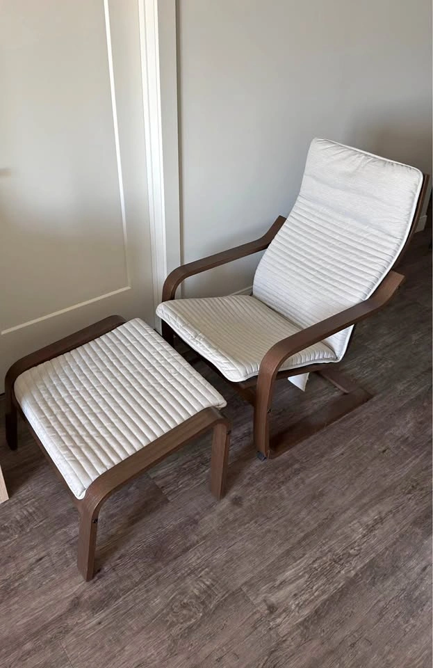 IKEA POÄNG Armchair + Footstool - Walnut/Light Beige