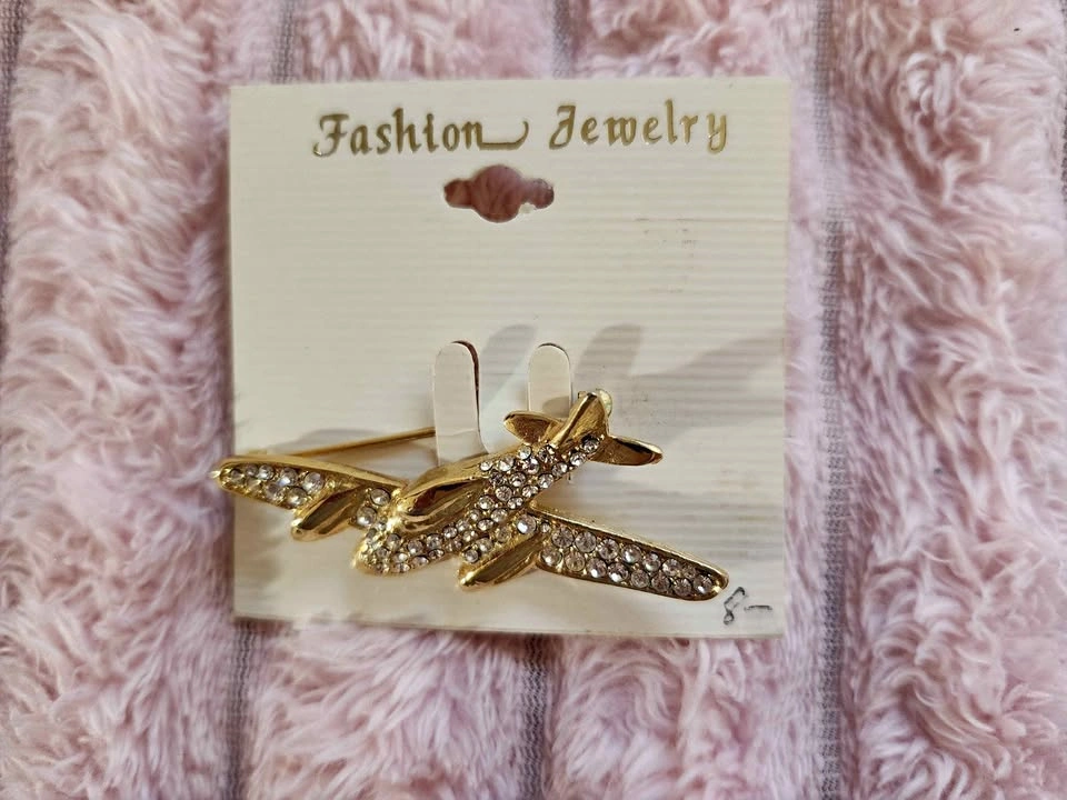 Vintage Airplane Rhinestone Brooch Pin