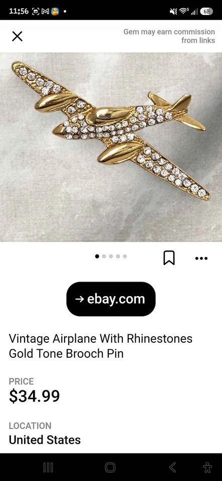 Vintage Airplane Rhinestone Brooch Pin - photo 2