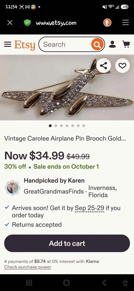 Vintage Airplane Rhinestone Brooch Pin - photo 3