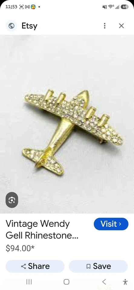 Vintage Airplane Rhinestone Brooch Pin - photo 4
