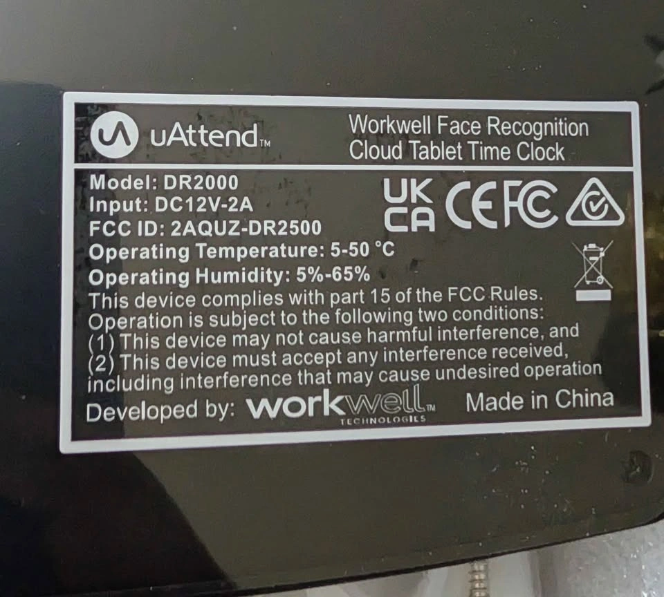 uAttend DR2000 Face Recognition Cloud Tablet Time Clock - photo 3