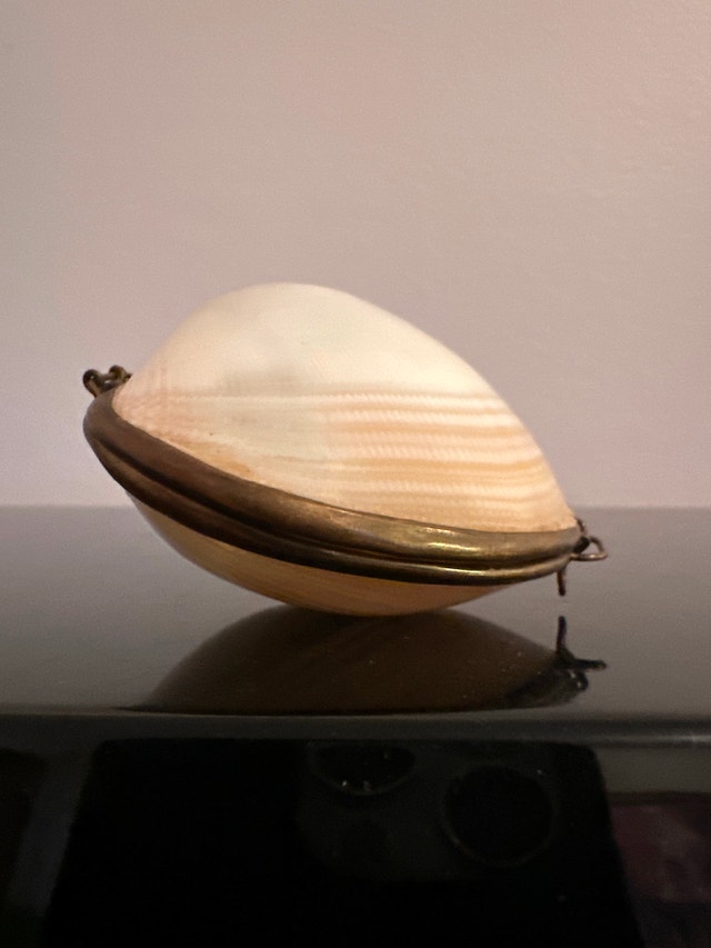 Vintage Sea Shell Brass Hinged Jewelry Mermaid Trinket Box