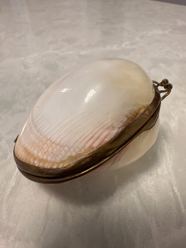 Vintage Sea Shell Brass Hinged Jewelry Mermaid Trinket Box - photo 2