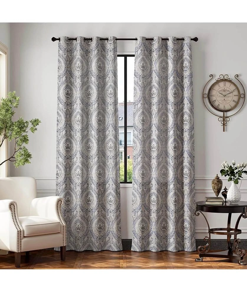 Linen Textured Curtains for Living Room 84" Length Damask