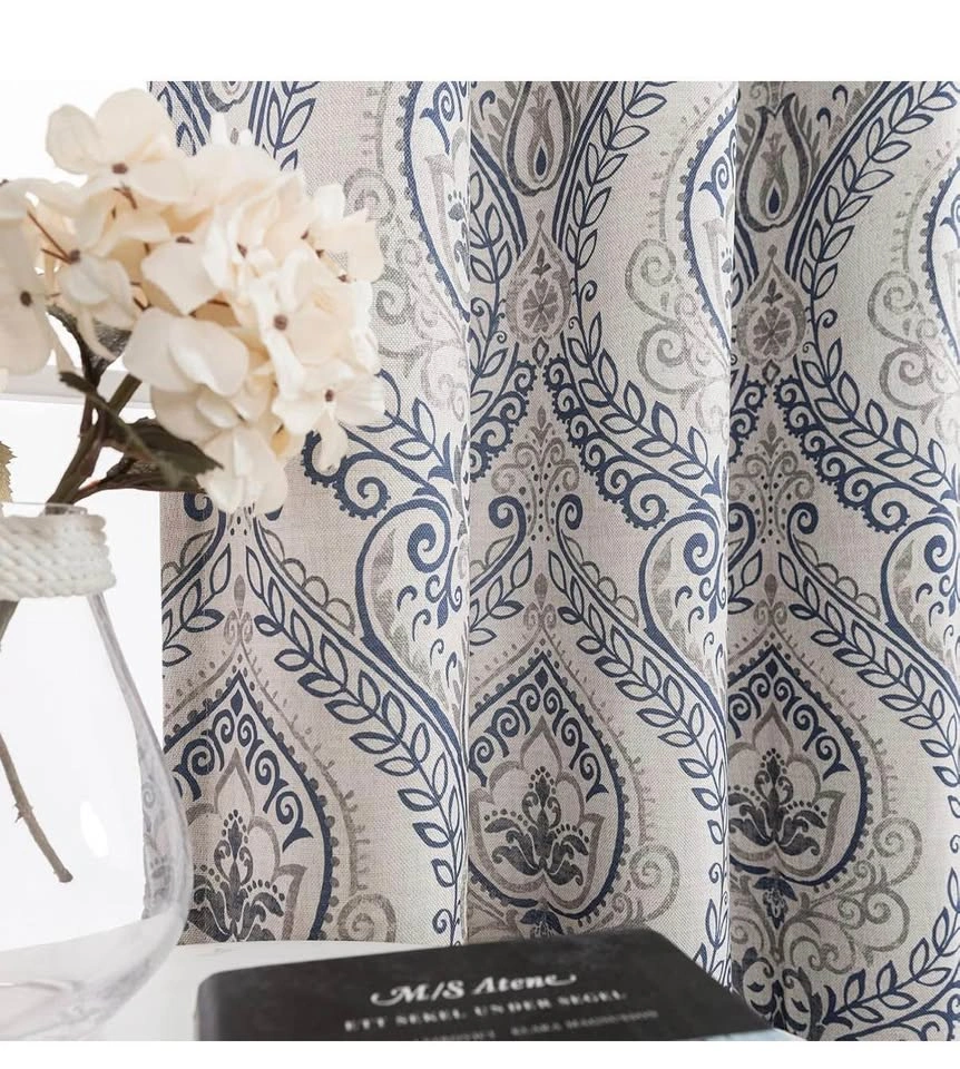 Linen Textured Curtains for Living Room 84" Length Damask - photo 2