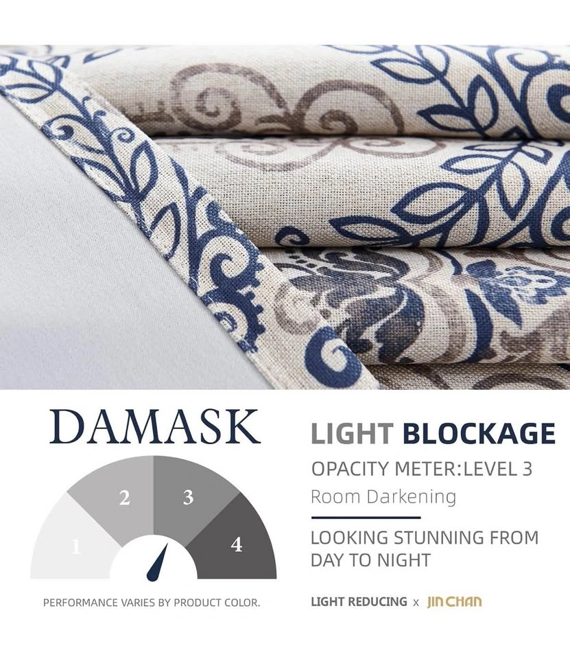 Linen Textured Curtains for Living Room 84" Length Damask - photo 4