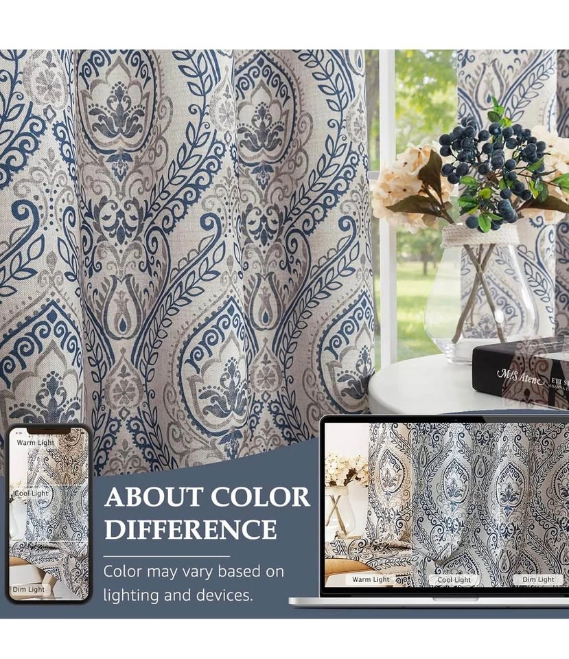 Linen Textured Curtains for Living Room 84" Length Damask - photo 5