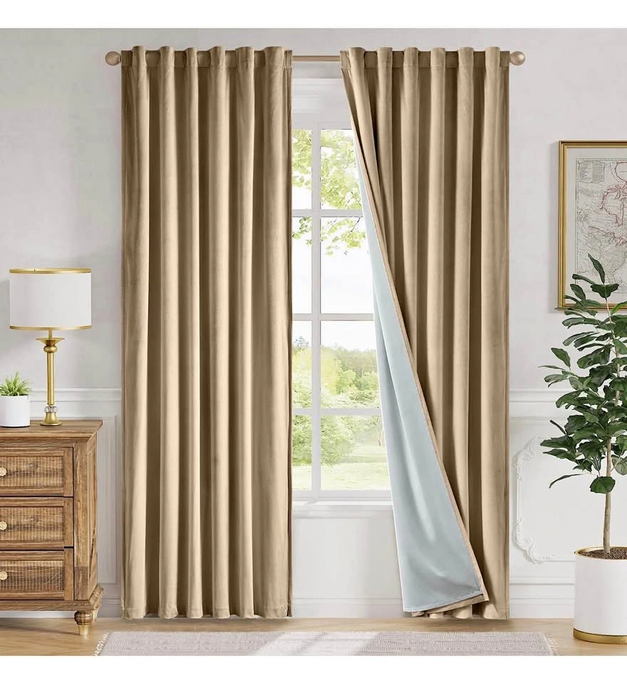 Velvet Blackout Curtains Thermal Insulated Drapes Latte