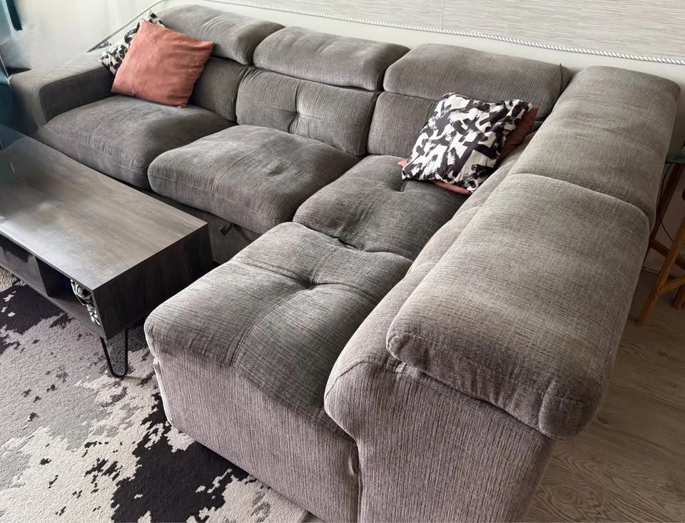 Grey Fabric Sectional Sofa with Pull-Out Bed