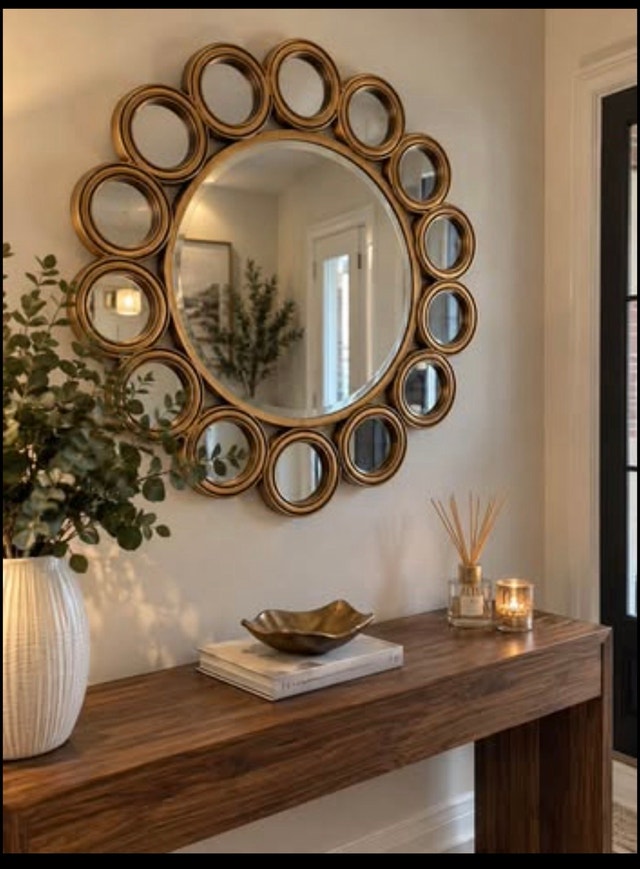 Large 35” Gold Decorative Wall Mirror – Elegant Statement Piece