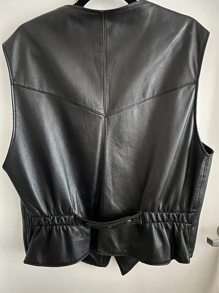 Vintage leather biker sleeveless jacket vest waistcoat XL image indicator(2)