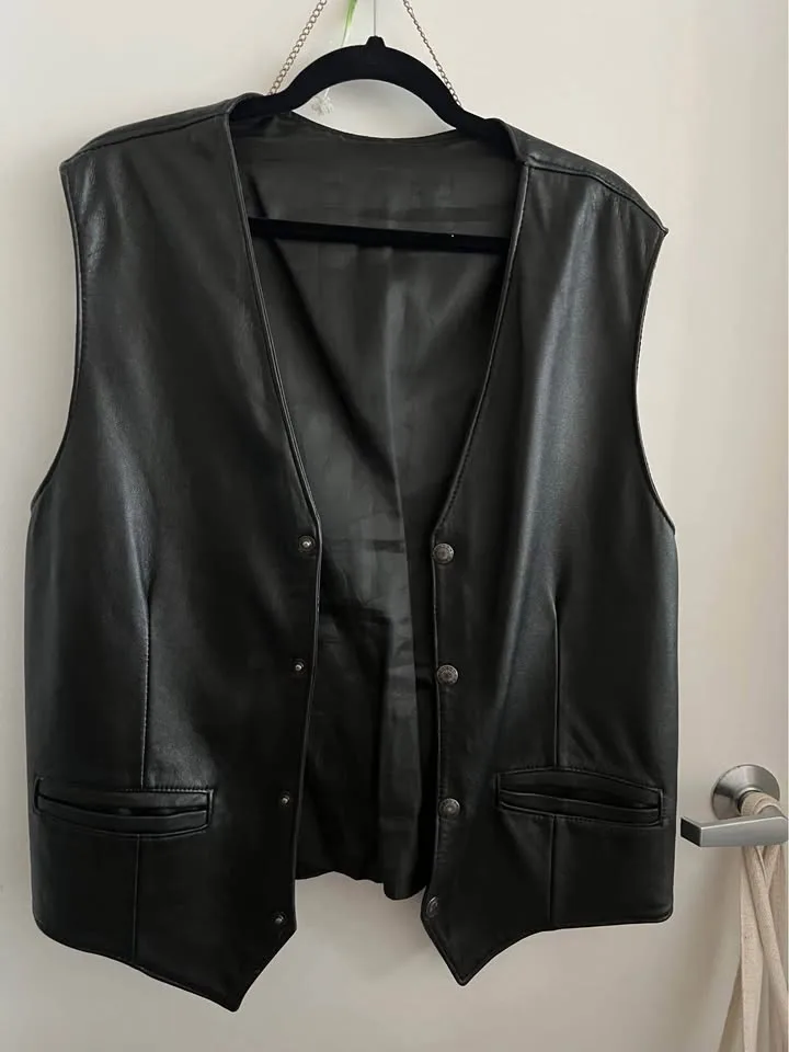 Vintage leather biker sleeveless jacket vest waistcoat XL image indicator(3)