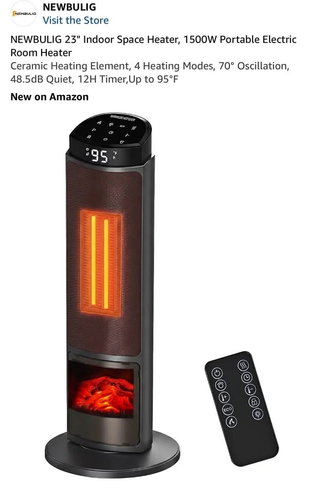23" Indoor Space Heater, 1500W Portable Electric Room Heater