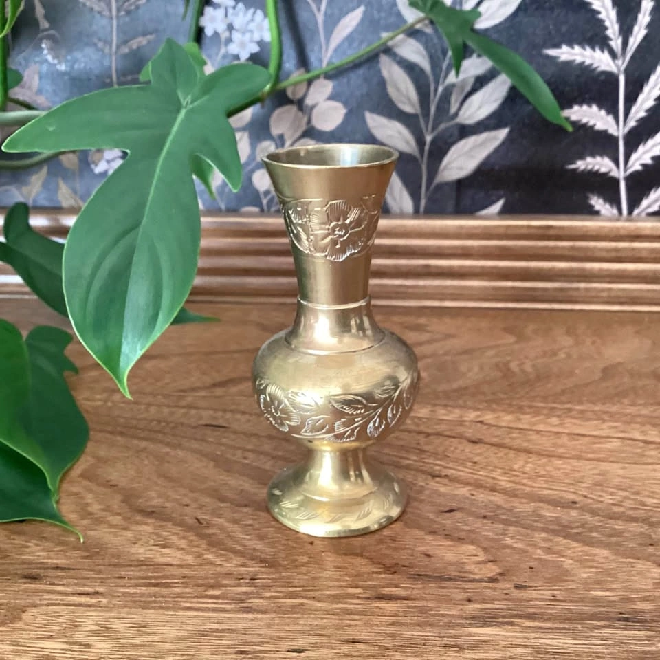 Vintage Etched Brass Vase