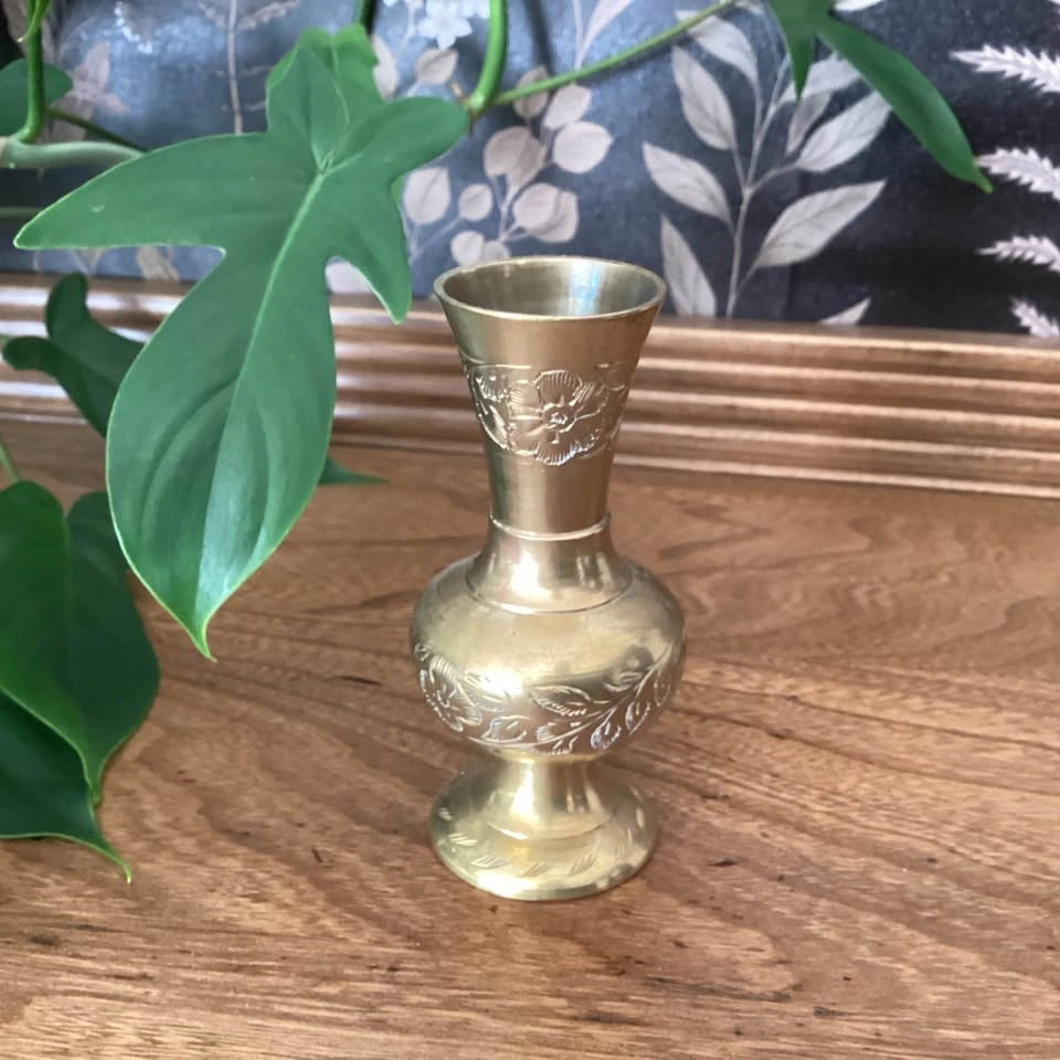 Vintage Etched Brass Vase - photo 2