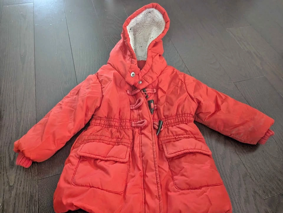 12-18 mth - Kids Red Winter Jacket with Fleece-Lined Hood