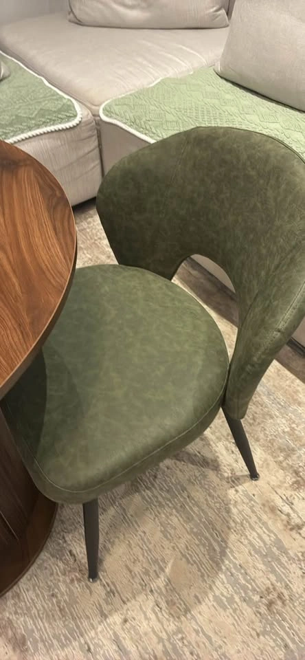 Round Wooden Dining Table with Storage Base and 2 Green Chairs - photo 3