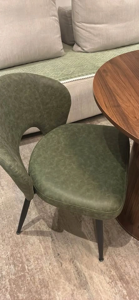 Round Wooden Dining Table with Storage Base and 2 Green Chairs - photo 4