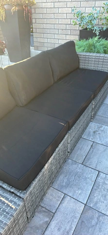 New Grey Wicker Outdoor Patio Sofa with Black Cushions - photo 2