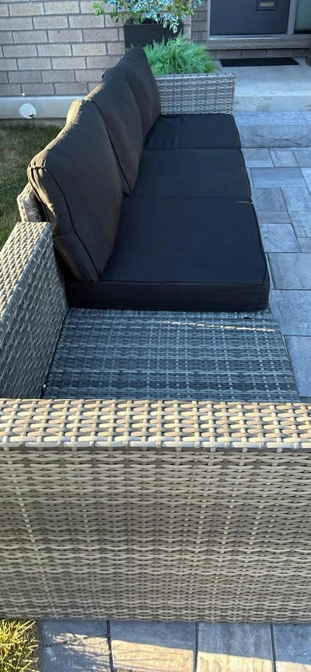 New Grey Wicker Outdoor Patio Sofa with Black Cushions - photo 3