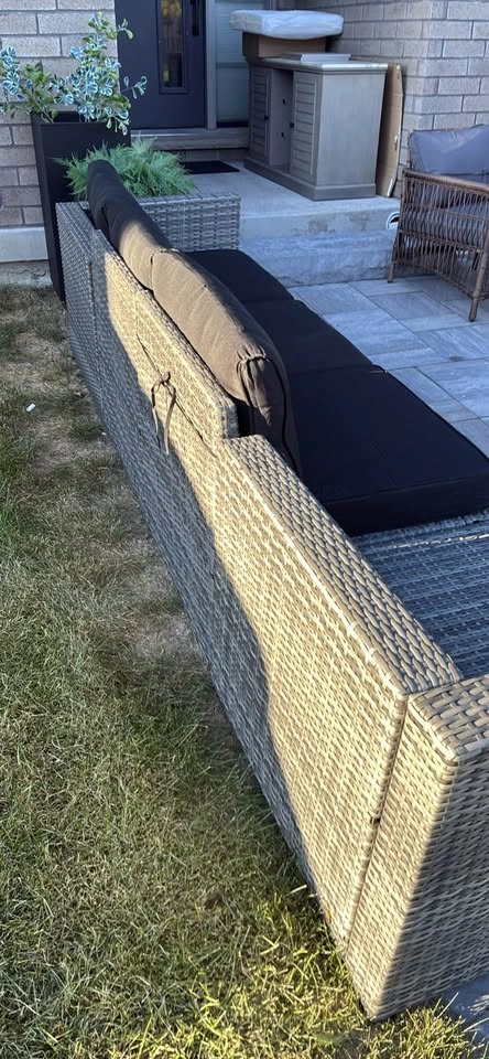 New Grey Wicker Outdoor Patio Sofa with Black Cushions - photo 4