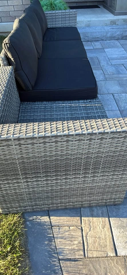 New Grey Wicker Outdoor Patio Sofa with Black Cushions - photo 5