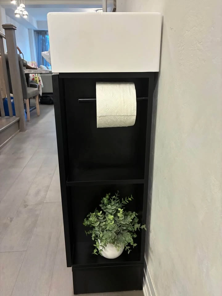 Modern Black Fluted Bathroom Vanity with Ceramic Sink - photo 2