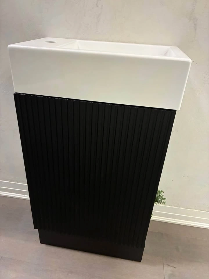 Modern Black Fluted Bathroom Vanity with Ceramic Sink - photo 3