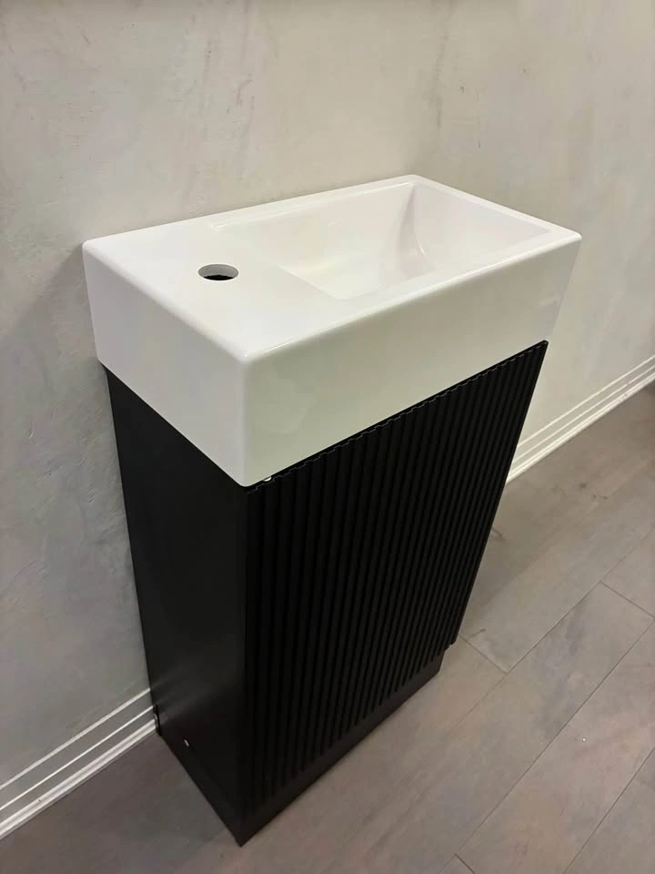 Modern Black Fluted Bathroom Vanity with Ceramic Sink - photo 4