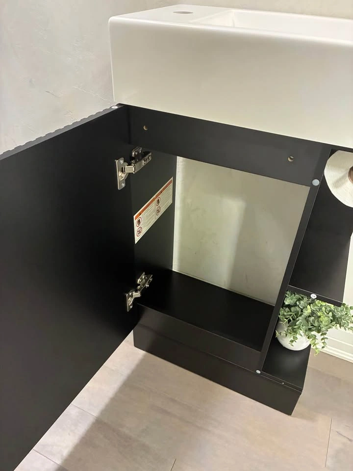 Modern Black Fluted Bathroom Vanity with Ceramic Sink - photo 5