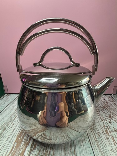Vintage Lagostina Stainless Steel Tea Kettle Teapot Double Handl
