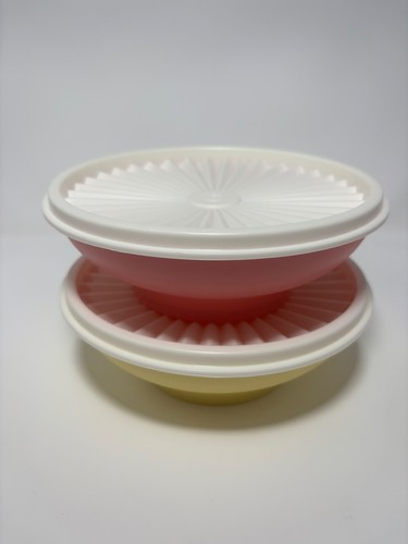 Vintage Tupperware Heritage Pastel Bowls Pink and Yellow