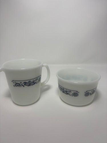 Vintage Corning Pyrex Sugar and Cream Set/ Old Town Blue Pattern
