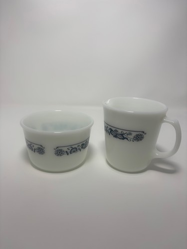 Vintage Corning Pyrex Sugar and Cream Set/ Old Town Blue Pattern - photo 3