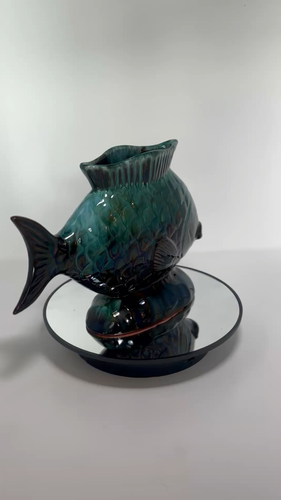 Vintage BC Canada Art Fish Vase/Planter Teal Drip Glaze - photo 2