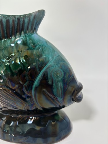 Vintage BC Canada Art Fish Vase/Planter Teal Drip Glaze - photo 3