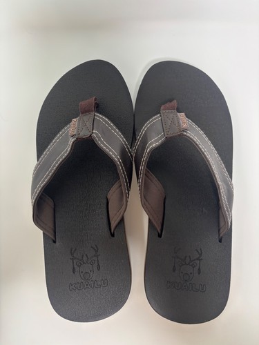 KUAILU Men’s Leather Strap Yoga Mat Flip Flops Brown US 7