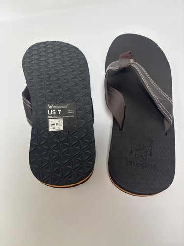 KUAILU Men’s Leather Strap Yoga Mat Flip Flops Brown US 7 - photo 5
