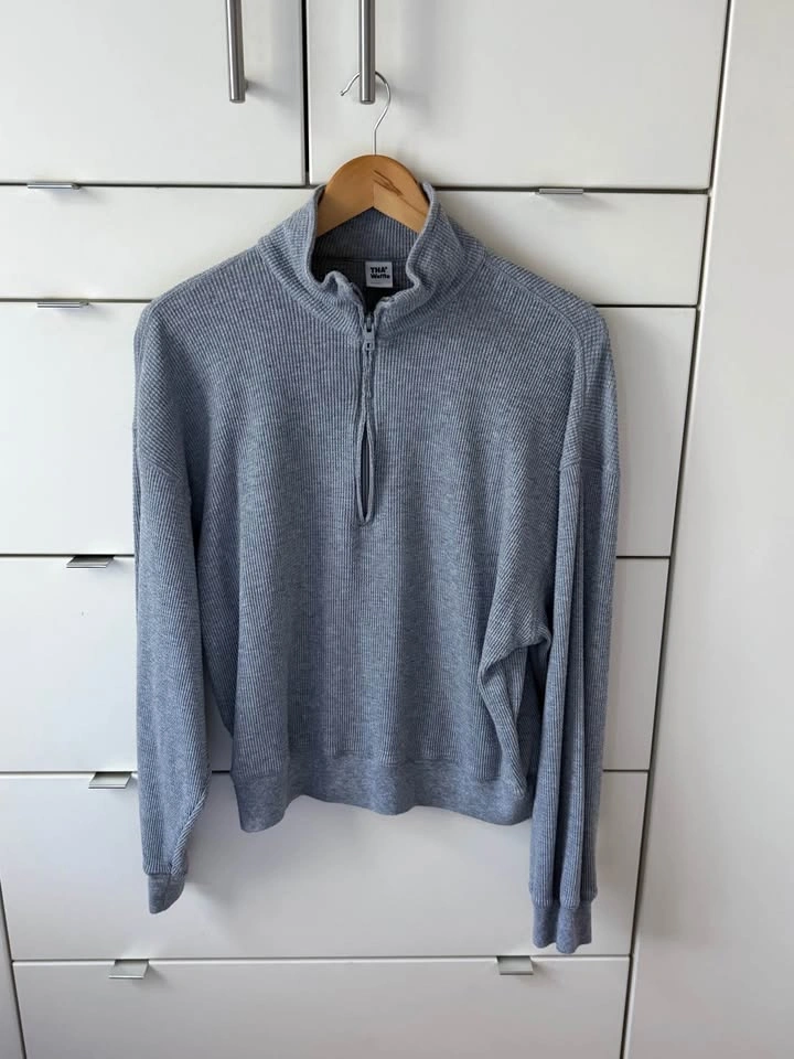 Tna Waffle 1/4 Zip Sweater Size Small Grey - photo 2