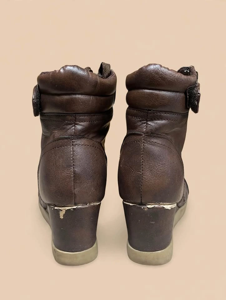 Brown Wedge Lace-Up Ankle Boots – Side Zip – Size 7 - photo 3