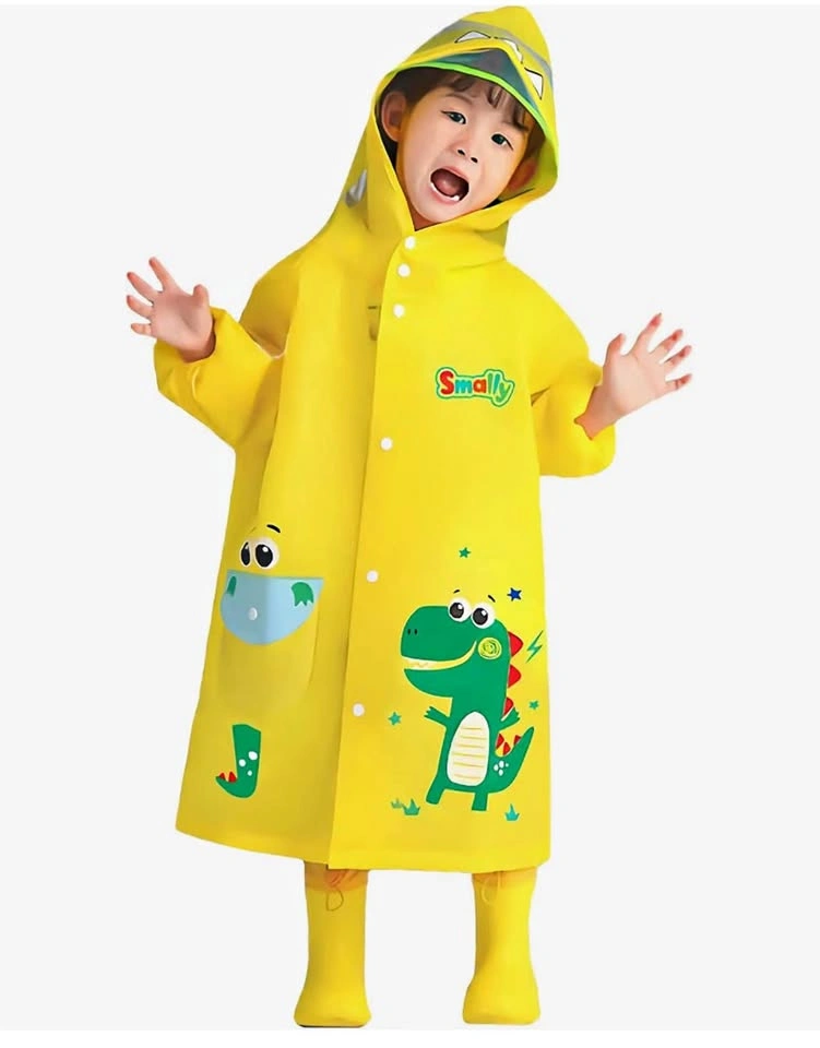 Kids Dinosaur Thick Raincoat Waterproof Hooded Jacket - Size S