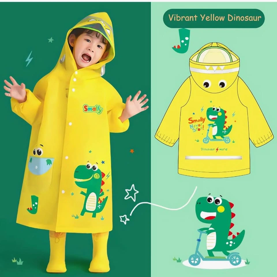 Kids Dinosaur Thick Raincoat Waterproof Hooded Jacket - Size S - photo 3