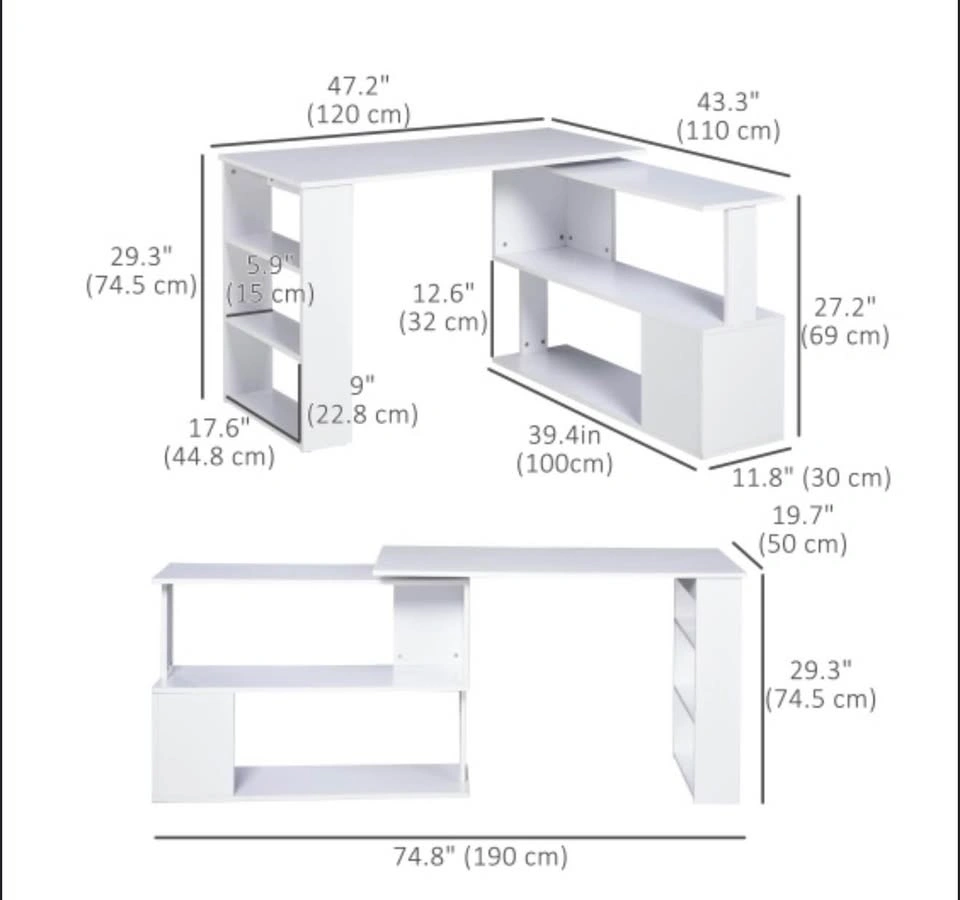HOMCOM 47" L-Shaped 360 Reversible Computer Desk - photo 3