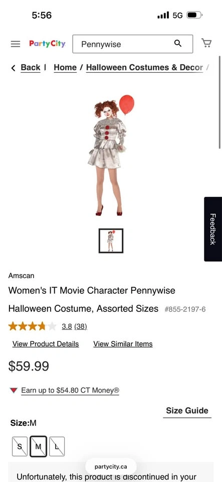 Adult Women's IT Movie Pennywise Halloween Costume Size M 6-8 - photo 2
