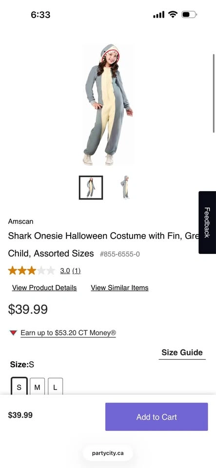 Shark Onesie Halloween Costume with Fin, Grey, Child, Small 6-7 - photo 2