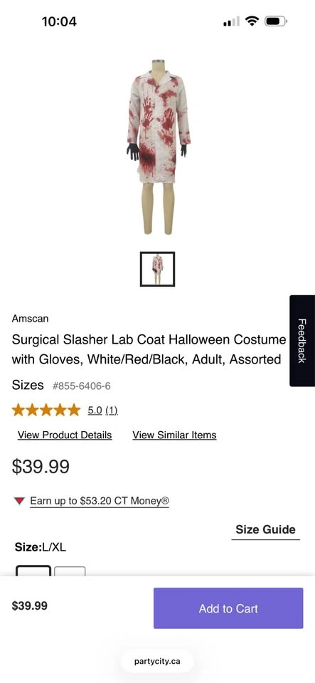 Adult Surgical Slasher Lab Coat Halloween Costume L/XL - photo 2