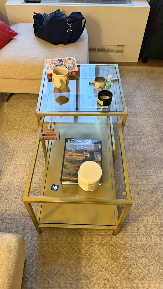 Brass/Gold Glass Top Nesting Tables (Set of 2)