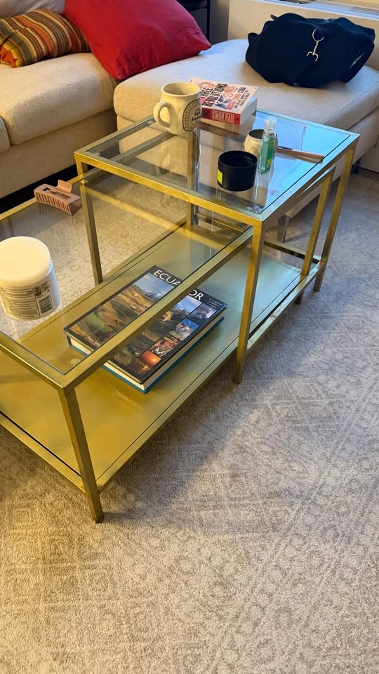 Brass/Gold Glass Top Nesting Tables (Set of 2) - photo 3