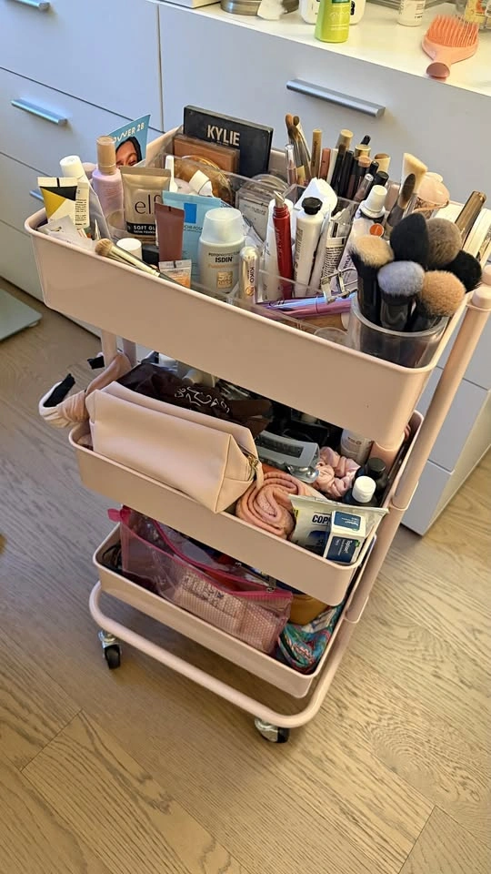 Pink 3-Tier Rolling Utility (Make-up) Cart